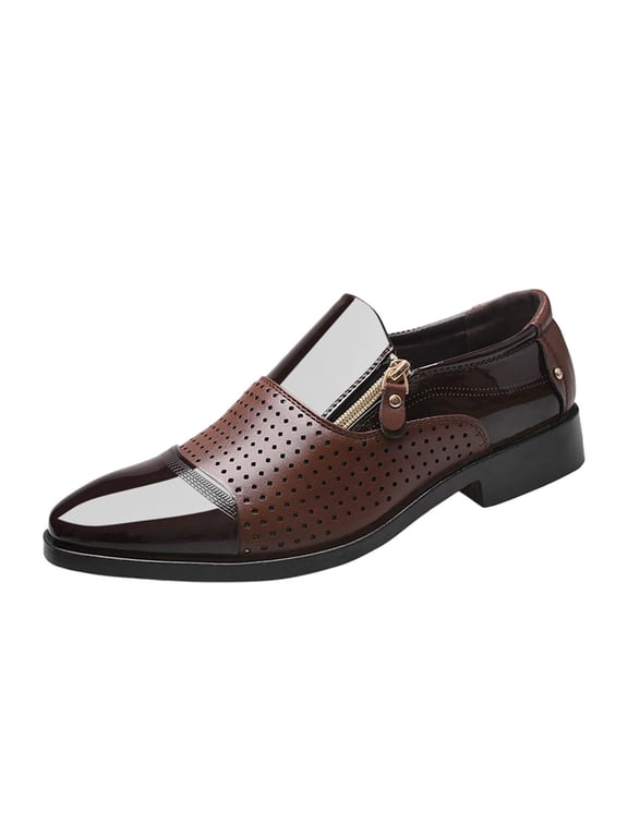 Business Shoes, Comfortable Round Pointed Toe Work Oxfords, Slip on Footwear Men Brown with Holes 43
