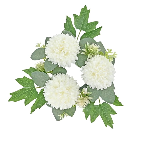 QccHieUs Candle Ring Wreath Mini Wreath Decorative Boho Pillar Candleholder Greenery Wreath for Pillars Statue, Halloween, Home, Door White