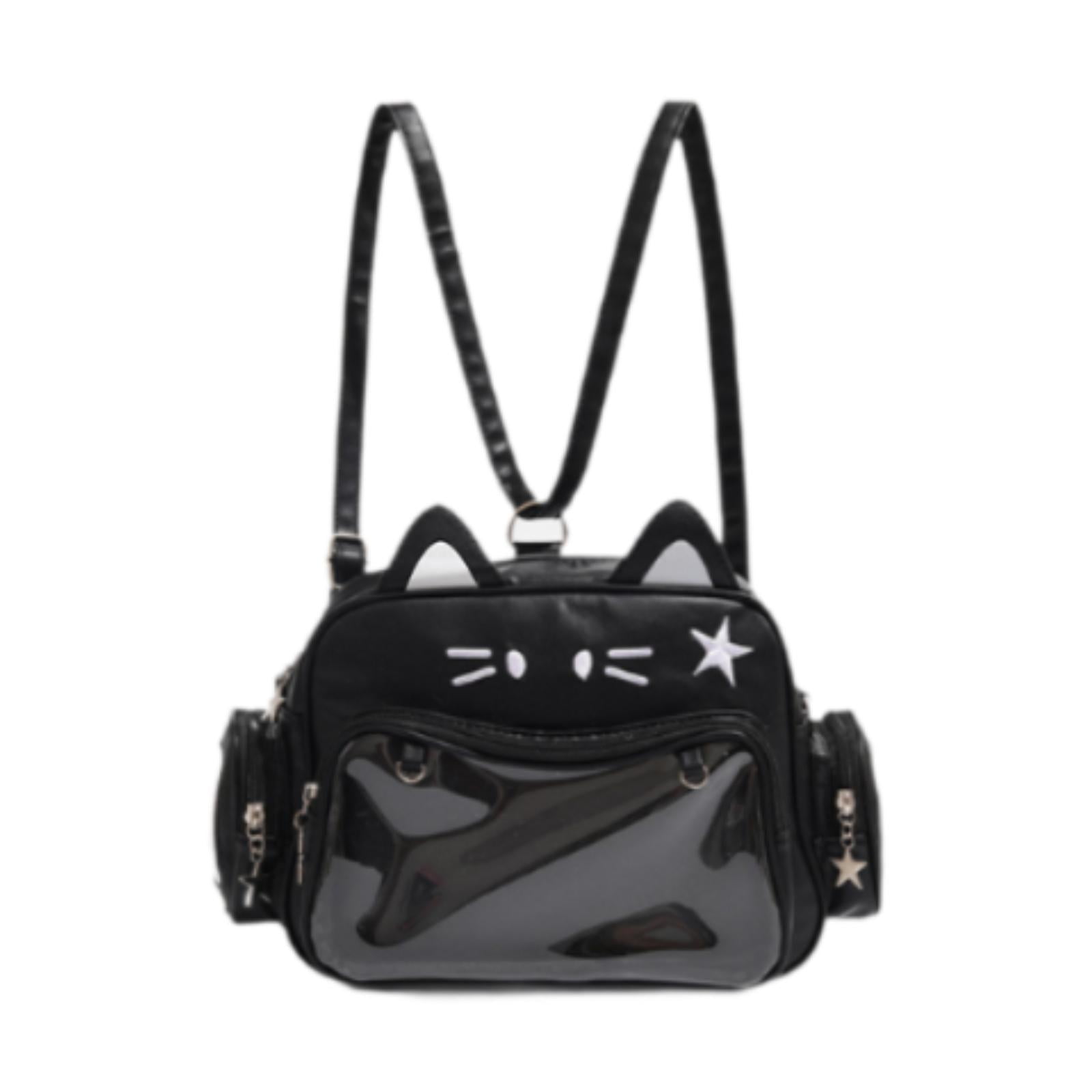 QccHieUs Cat Ita Bag DIY Cute Adjustable Strap Tote Bag PU Leather Women Shoulder Bag for Black