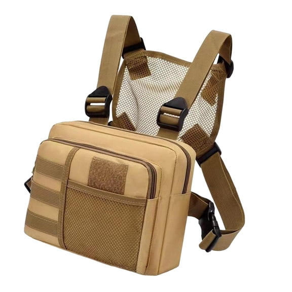 QccHieUs Chest Rig Bag Fanny Pack Holder Multiple Pockets Front Pack Pouch Vest Chest Bag Khaki