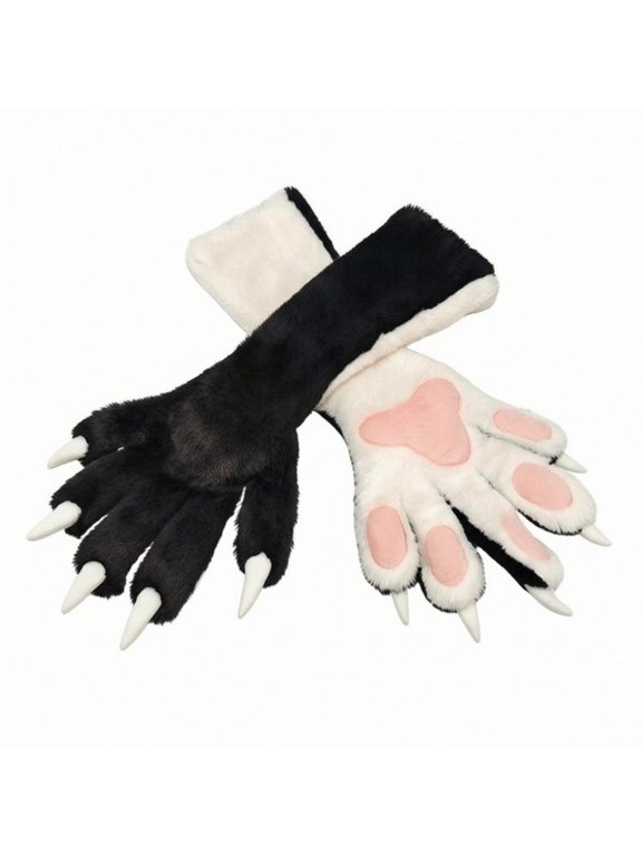 Cosplay Paw Gloves Clawed Paw Gloves with Claws Padded Soft Animal Paws for Furries, Cosplayers, Cosplay, Conventions, Stage Performance Black White