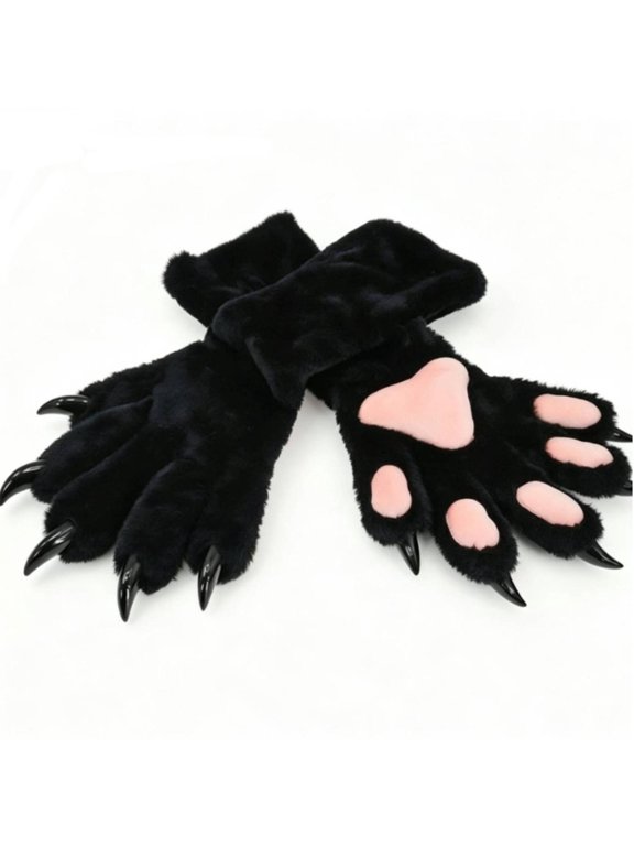 Cosplay Paw Gloves Clawed Paw Gloves with Claws Padded Soft Animal Paws for Furries, Cosplayers, Cosplay, Conventions, Stage Performance Black