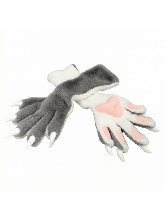 Cosplay Paw Gloves Clawed Paw Gloves with Claws Padded Soft Animal Paws for Furries, Cosplayers, Cosplay, Conventions, Stage Performance Gray White
