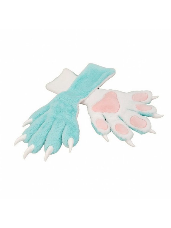 Cosplay Paw Gloves Clawed Paw Gloves with Claws Padded Soft Animal Paws for Furries, Cosplayers, Cosplay, Conventions, Stage Performance Sky Blue White