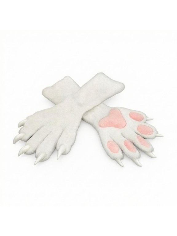 Cosplay Paw Gloves Clawed Paw Gloves with Claws Padded Soft Animal Paws for Furries, Cosplayers, Cosplay, Conventions, Stage Performance White a