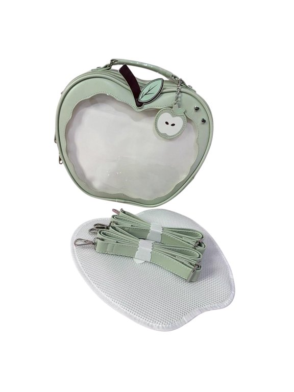 Cute Apple Shaped Bag Backpack Adjustable Shoulder Strap Bookbag for Work Dating green