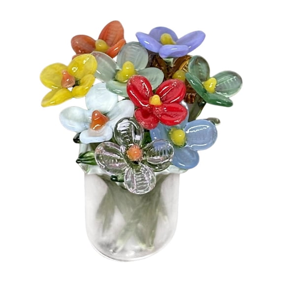 QccHieUs Glass Bouquet with Vase, Decorative Flowers, Collectible Item for Mom and Sister Small flowers