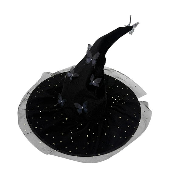 QccHieUs Halloween Witch Hat Wide Brim Pointy Witches Cap for Halloween Party Cosplay black