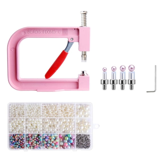 QccHieUs Hand Press Pearl Setting Machine Manual Bead Fixing Machine Compact for Crafters Pink 1707PCS