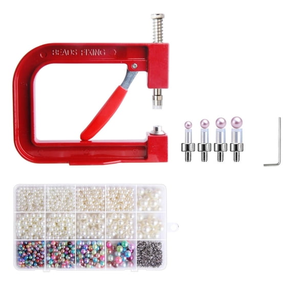 QccHieUs Hand Press Pearl Setting Machine Manual Bead Fixing Machine Compact for Crafters Red 1707PCS