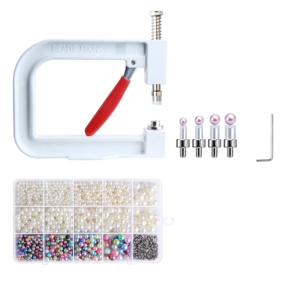 QccHieUs Hand Press Pearl Setting Machine Manual Bead Fixing Machine Compact for Crafters White 1707PCS