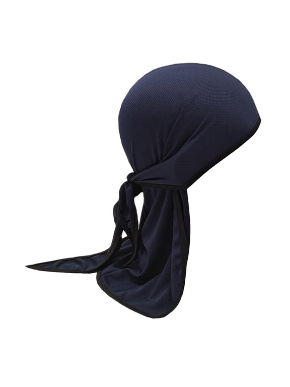 Head Wrap Hat Long Tail Breathable Soft Headscarf Wave Caps Head Scarf for Chemo Navy Blue