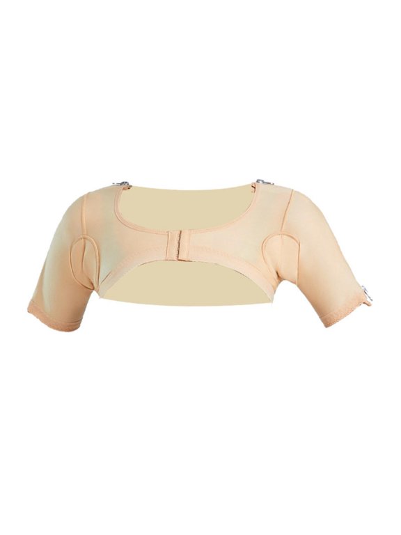 Hook and Eye Shapewear Front Closure Curved Neckline Neck Compression Top Panel Construction Short Sleeve Shapewear M M