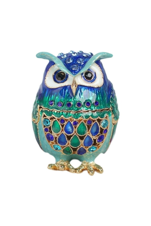 Jewelry Trinket Box Display Container Owl Decoration Multipurpose Fashion Crafts Blue