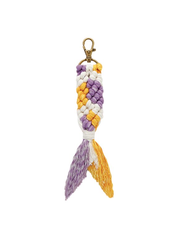 Macrame Keychain Lobster Clasp Pendants for Women Key Clothing Purple Yellow