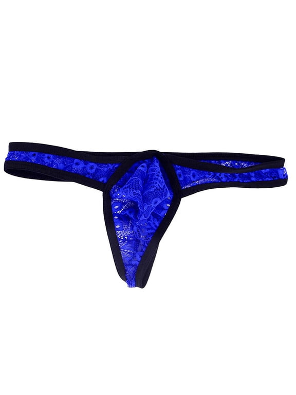 Men's Thongs G-string Ice silk Thin Smooth Underwear Briefs Bikinis Underpants Black and Blue