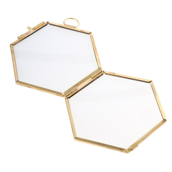 QccHieUs Modern Antique Style Hexagon Metal Glass Hanging Floating Photo Frame Wall Decor copper
