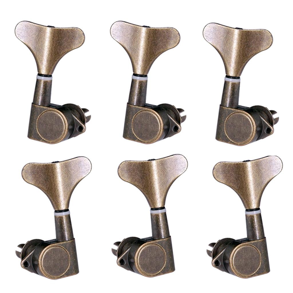 QccHieUs Pack of 6 Bass Tuning Pegs Keys Machine Head Tuners for Bass Bronze 3R3L, Zinc