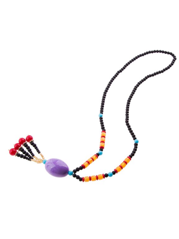 Retro Ethnic Boho Multi-color Tassel Beads Sweater Chain Pendant Necklace Gifts Purple