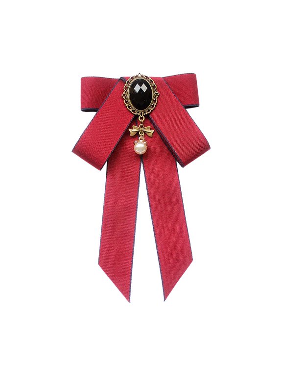 Ribbon Bow Brooch Bowknot Shirt Tie Pre Tied Bow Tie Women Neck Tie Necktie for Red