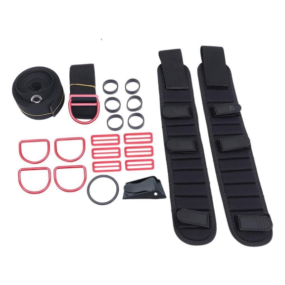 QccHieUs Scuba Diving Backplate Dir Harness Set BCD Holder Crotch Strap Set O Loop Rubber Red