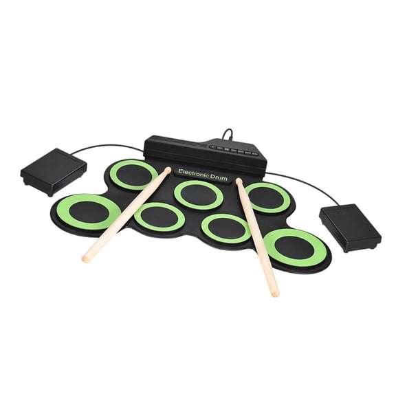 QccHieUs USB Hand Roll Up Drum Pad Kit with Built-in Speaker Drum Pedals Drum Sticks - , 2
