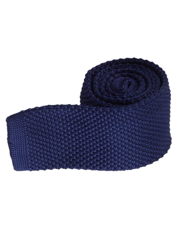 Vintage Smart Casual Mens Solid 2" Skinny Knit Tie For Groom Various Colors Dark Dark Blue
