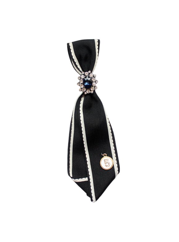 Women Tie Ribbon Brooch Decoration Tie Elegant Bow Tie for Blouse School Student white black