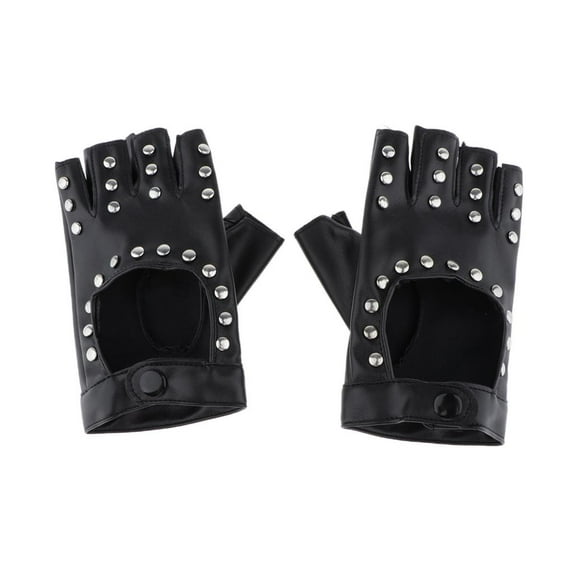 QccHieUs Women's Punk Rock Fingerless Gothic PU Leather Gloves Hollow Out with Rivets for