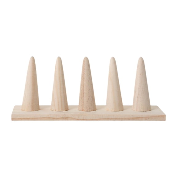QccHieUs Wood Cone Shaped Ring Holder Compact Jewelry Organizer for Desk Bedroom Home