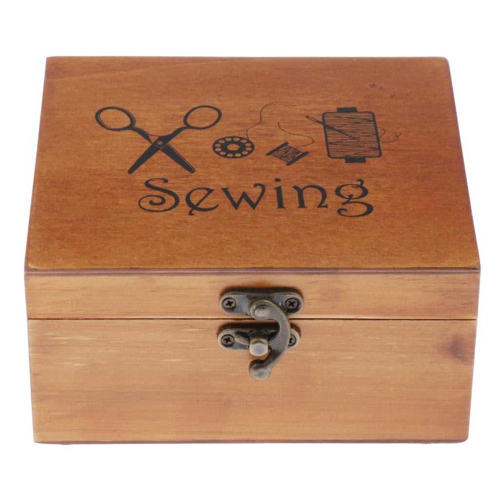 QccHieUs Wooden Sewing Kit Set - Wood Basket Storage Organizer Box With Professional Hand