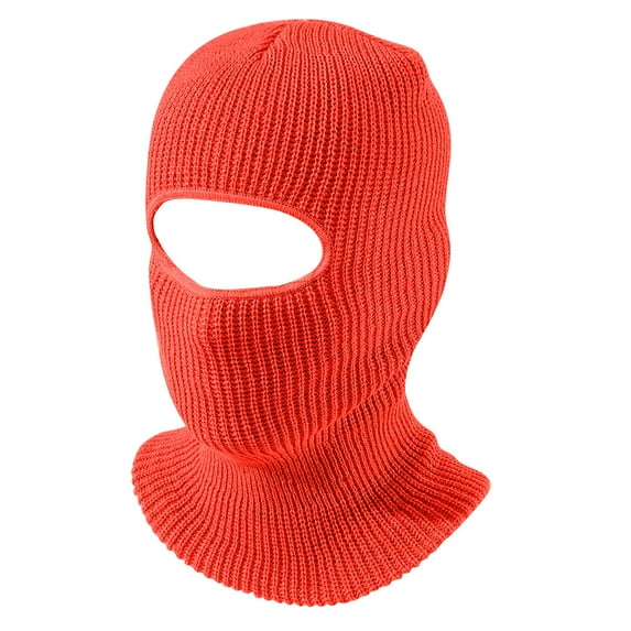 Qcmgmg 1 Hole Ski Mask Winter Knitted Balaclava Warm Full Face Mask Windproof Head Cover for Men Women Sports Outdoor Saffron