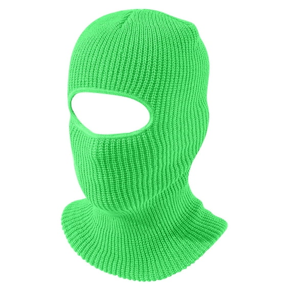 Qcmgmg 1 Holes Full Face Cover Outdoor Balaclava Knitted Neck Gaiter Ski Mask for Sports Cycling Fluorescent Green Free Size