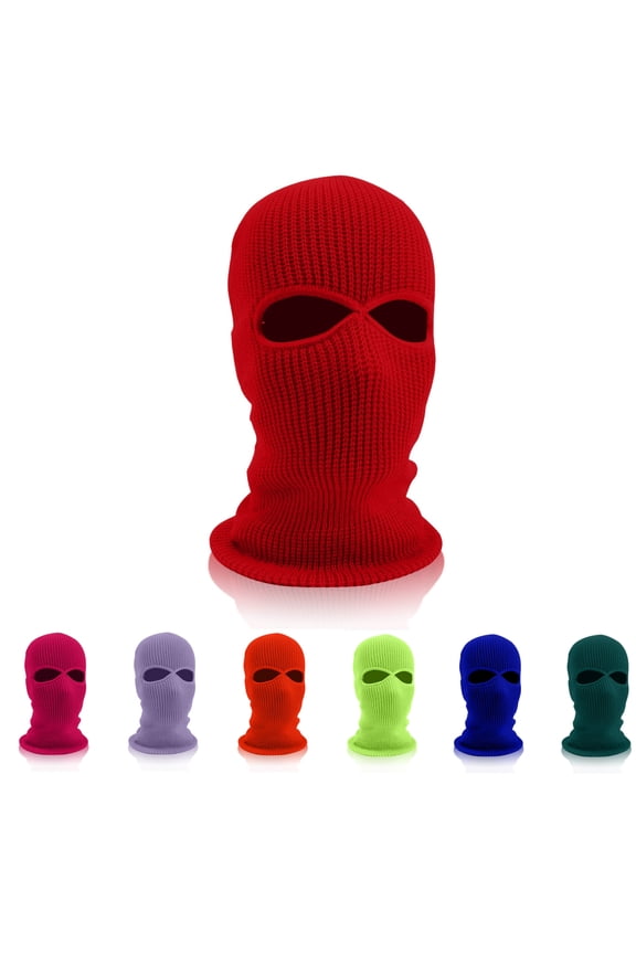 2-Hole Knitted Ski Mask Full Face Mask Cover Neck Gaiter Winter Balaclava Warm Knit Beanie for Outdoor Sports Red