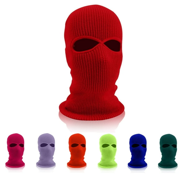 Qcmgmg 2-Hole Knitted Ski Mask Full Face Mask Cover Neck Gaiter Winter Balaclava Warm Knit Beanie for Outdoor Sports Red