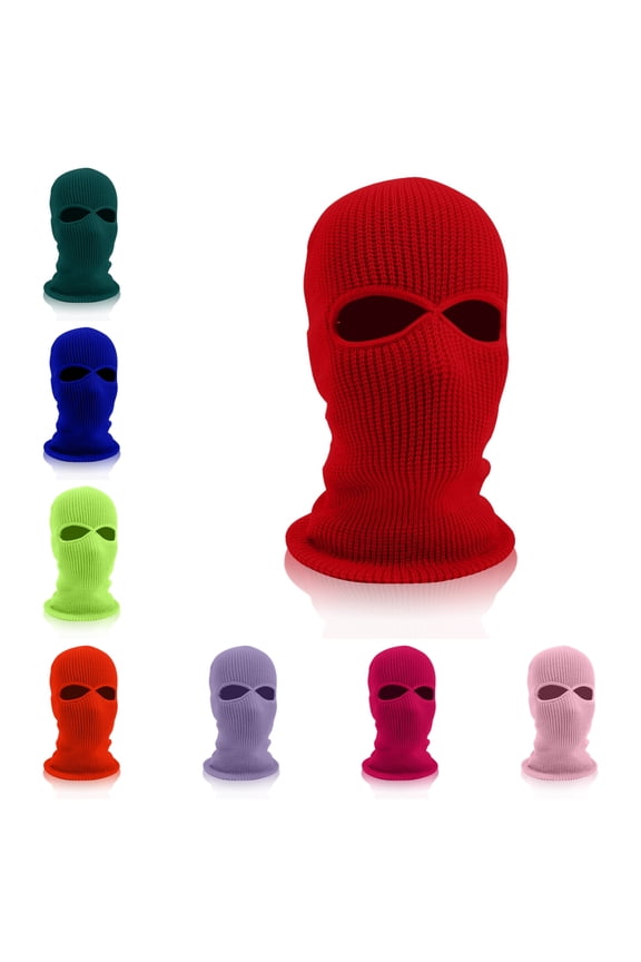 2-Hole Ski Knitted Face Cover Adult Winter Full Face for Outdoor Sports Ski Mask Warm Balaclava for Men Women Red