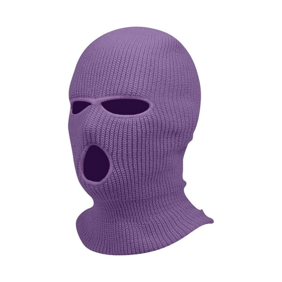 Qcmgmg 3 Holes Ski Mask Full Face Cover Outdoor Balaclava Winter Knitted Neck Gaiter for Halloween Sports Cycling Light Purple