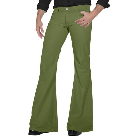 Qcmgmg 70s Disco Pants for Men,Mens Bell Bottom Jeans Pants,60s 70s Bell Bottoms Vintage Denim Pants Jeans for Men Army Green S