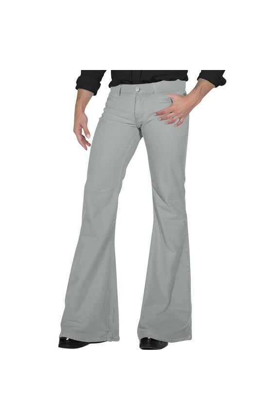 Qcmgmg 70s Disco Pants for Men,Mens Bell Bottom Jeans Pants,60s 70s Bell Bottoms Vintage Denim Pants Jeans for Men Gray S