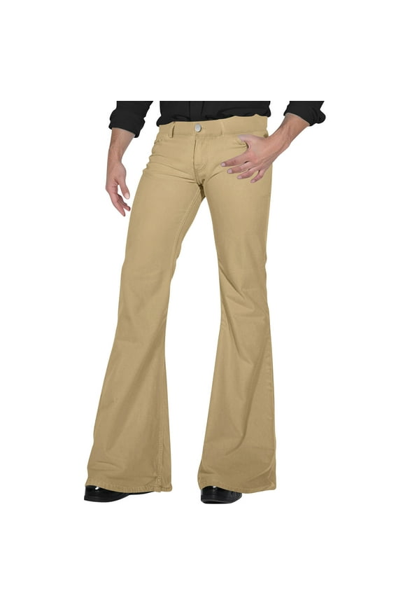 70s Disco Pants for Men,Mens Bell Bottom Jeans Pants,60s 70s Bell Bottoms Vintage Denim Pants Jeans for Men Khaki L