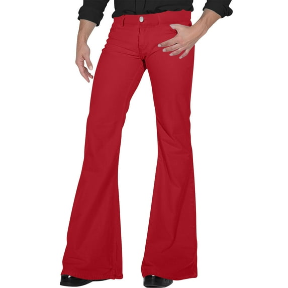 Qcmgmg 70s Disco Pants for Men,Mens Bell Bottom Jeans Pants,60s 70s Bell Bottoms Vintage Denim Pants Jeans for Men Red 2XL