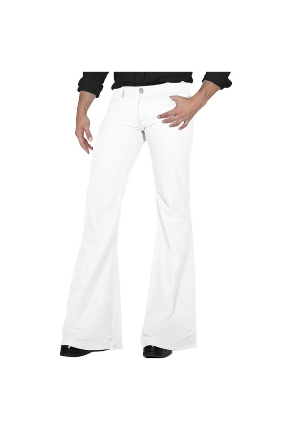 70s Disco Pants for Men,Mens Bell Bottom Jeans Pants,60s 70s Bell Bottoms Vintage Denim Pants Jeans for Men White XL