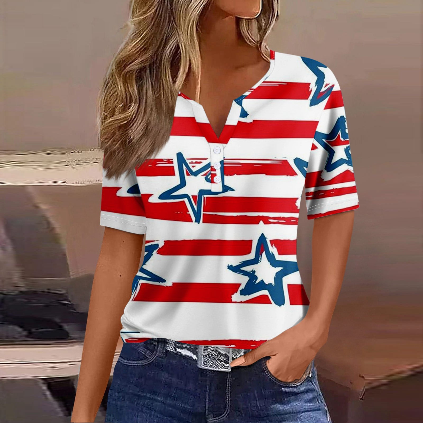 Qcmgmg American Flag Shirt Short Sleeve Independence Day Button Down ...