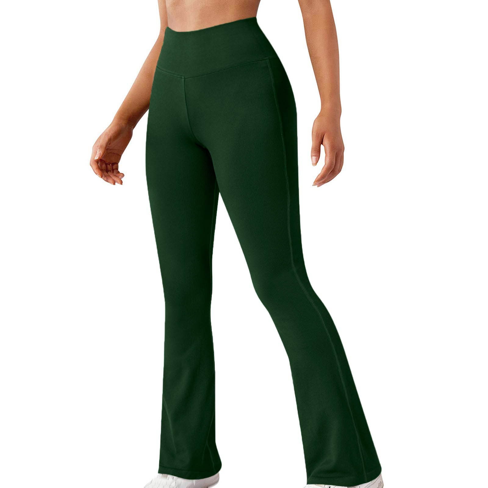 iQKA Women Bootcut Yoga Pants High Waist Tummy Control Leggings Flared Work Dress  Pant Bell Bottom Casual Trousers Medium Army Green