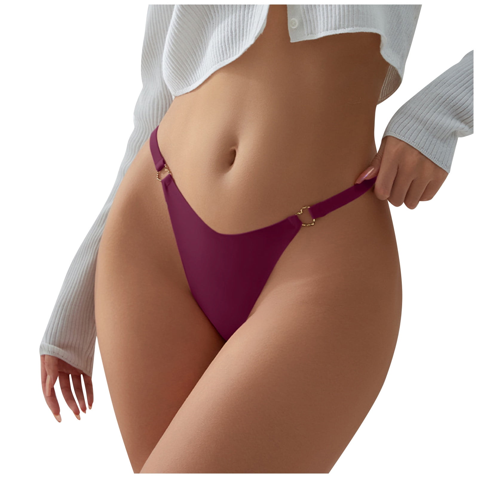 Qcmgmg Plus Size Womens Underwear Full Coverage Lace Sexy Low Waisted Thong  Bikini No Show Strappy Soft Cute Panties for Teen Girls Purple Free Size 
