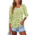 Qcmgmg Button Down Shirts for Women 3/4 Sleeve Graphic Work Blouses V