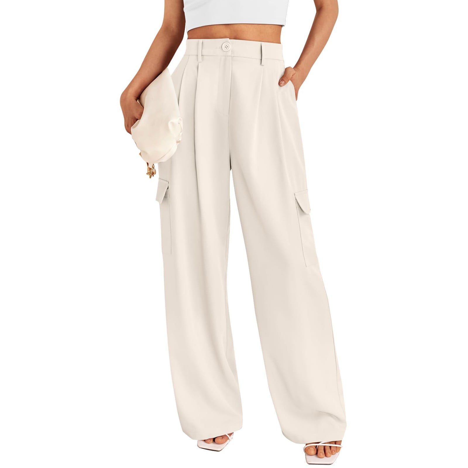 Qcmgmg Cargo Pants for Women, Wide Leg Cargo Dress Pants Women's Casual