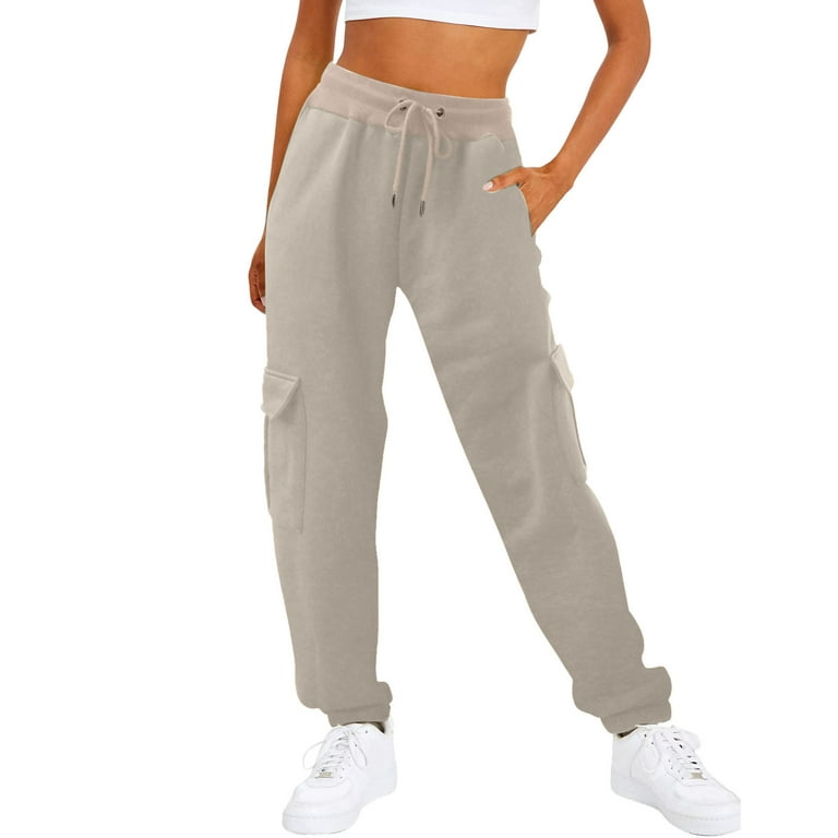 Qcmgmg Cargo Sweatpants for Women with Pockets Fleece Lined Long Lounge  Petite Women's Cargo Pants Straight Leg Athletic Baggy Y2k Sweatpants High