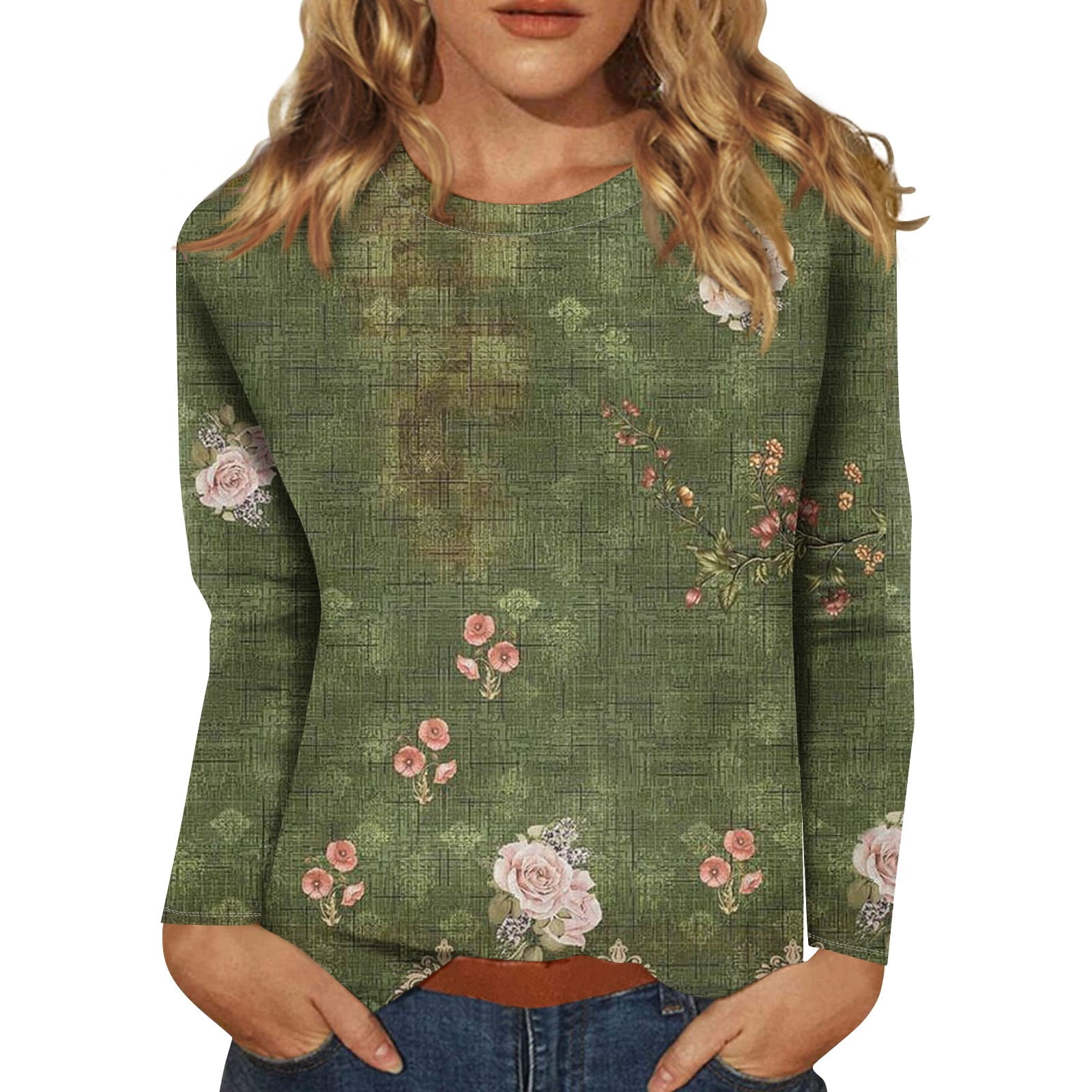 Qcmgmg Casual Tops for Women Long Sleeve Floral Print Hiking Shirts