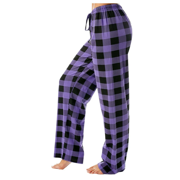Qcmgmg Christmas Pajama Pants Plaid Y2k Fuzzy Pj Pants for Teen Girls  Flannel Drawstring Wide Leg Womens Lounge Pants High Waist Palazzo Long  Women's